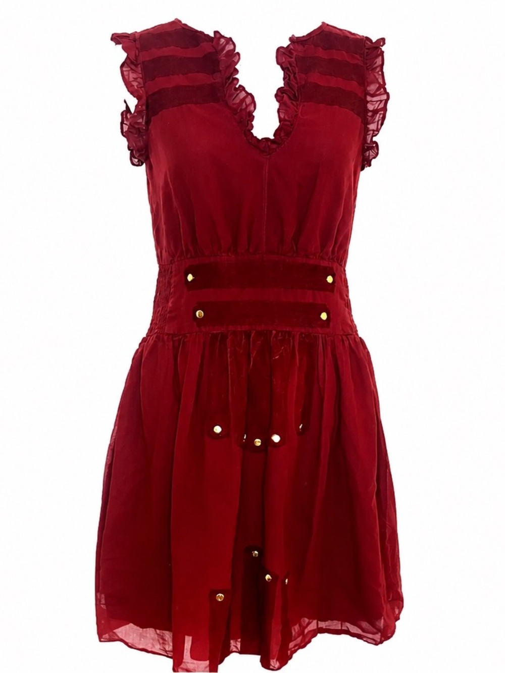 Lauren Moffatt Burgundy Ruffle Smocked Dress Silk-Lined Size 2